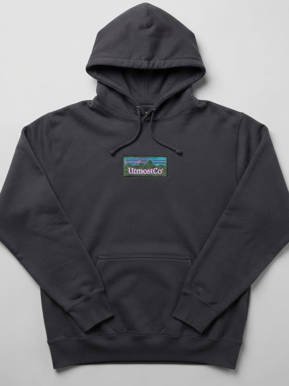 NWOT UTMOST Co Pullover Hoodie Embroidered Mountain Landscape Chest Patch Size M